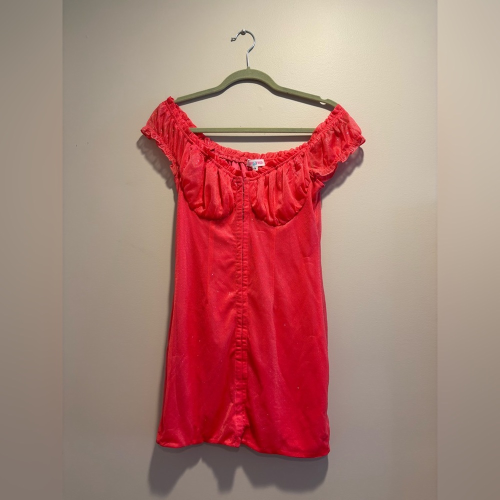 Elsie and Fred Mini Party Dress in Coral Pink